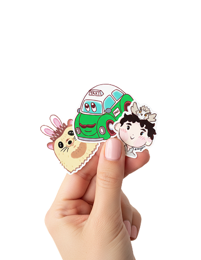 Mano sosteniendo stickers personalizados